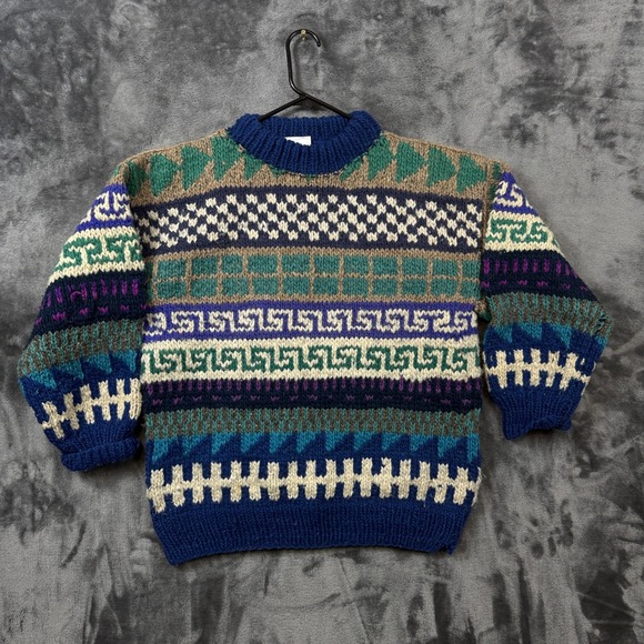 Country Life Other - Country Life Sweater Mens L Multi-Color Hand Knit Wool Geometric Fair Isle 8485